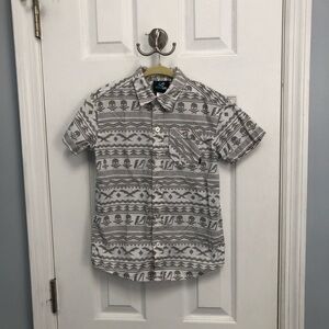 Amplify Shirt Boys 7 Button Down Short Sleeve Skulls Lightning White Gray